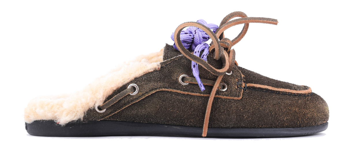 POSA BOAT MULE FUR BRUSHED SUEDE DAYTONA GREY