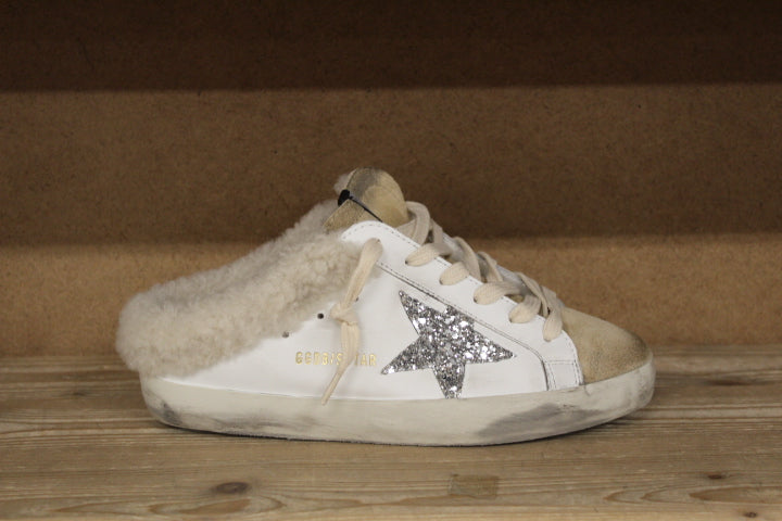 GOLDEN GOOSE SUPER STAR SABOT WHITE SILVER