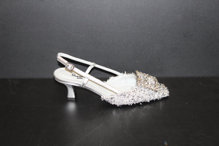 PAUL WARMER CARRE SLINGBACK SILVER MAXI LUREX