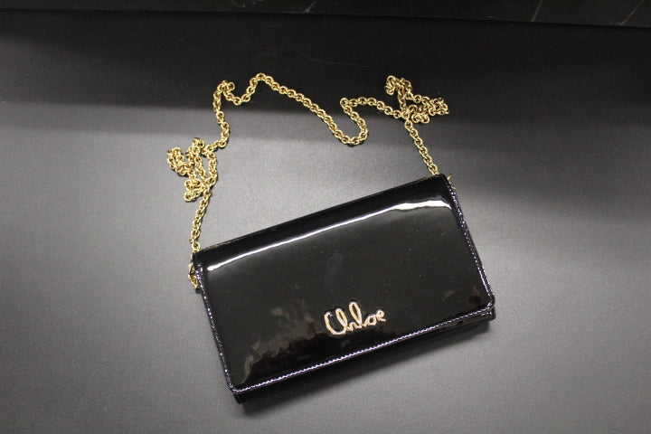 CHLOE ICONIC FLAP WALLET SHINY BLACK