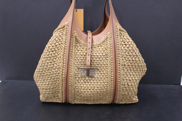 TODS T TIMELESS SHOPPER RAFFIA NATUREL MEDIUM