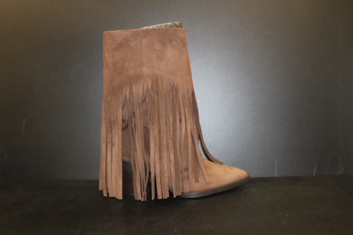 TORAL DONNA BASKET SUEDE FRINGE BOOT BROWN