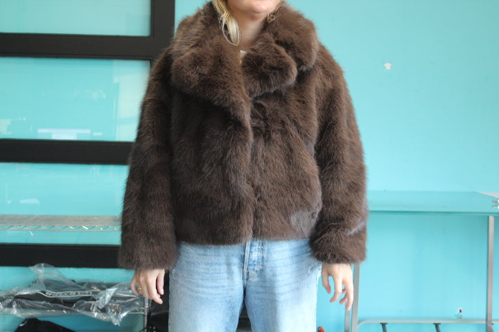 ALTER EGO NOVI FAKE FUR JACKET DARK BROWN