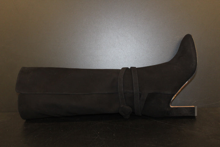 AQUAZZURA VERY BOWTIE BOOT 85 BLACK SUEDE