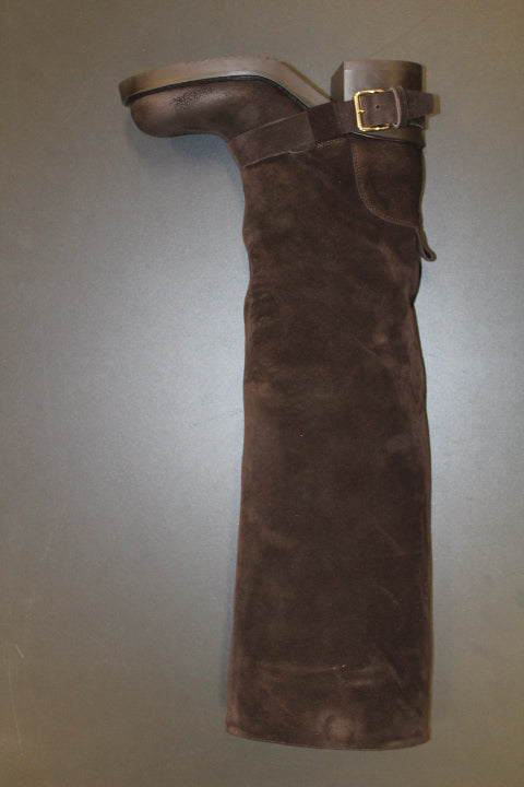 ELENA IACHI HOODED BIKER DARK BROWN SUEDE