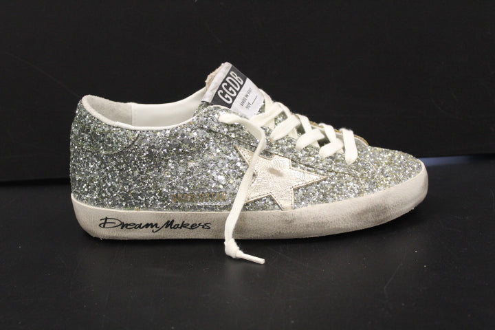 GOLDEN GOOSE SUPER STAR GLITTER PLATINUM GREEN