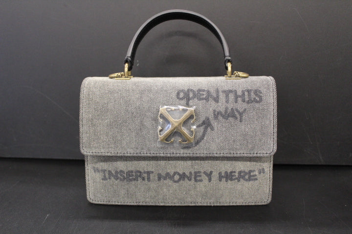 OFF WHITE JITNEY 1.4 TOP HANDLE DENIM DIRTY BLACK