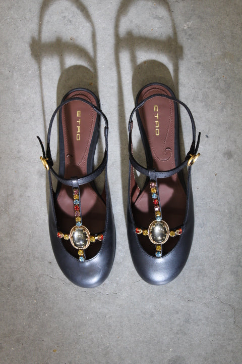 ETRO T-BAR SLINGBACK BALLERINA BLACK