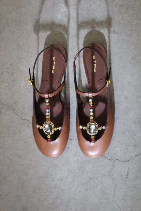 ETRO T-BAR SLINGBACK BALLERINA BRWON