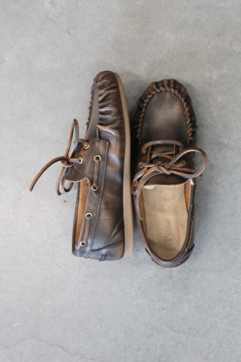 POSA BOAT LOAFER WRINKLE BRUSHED LEATHER DARK BROWN