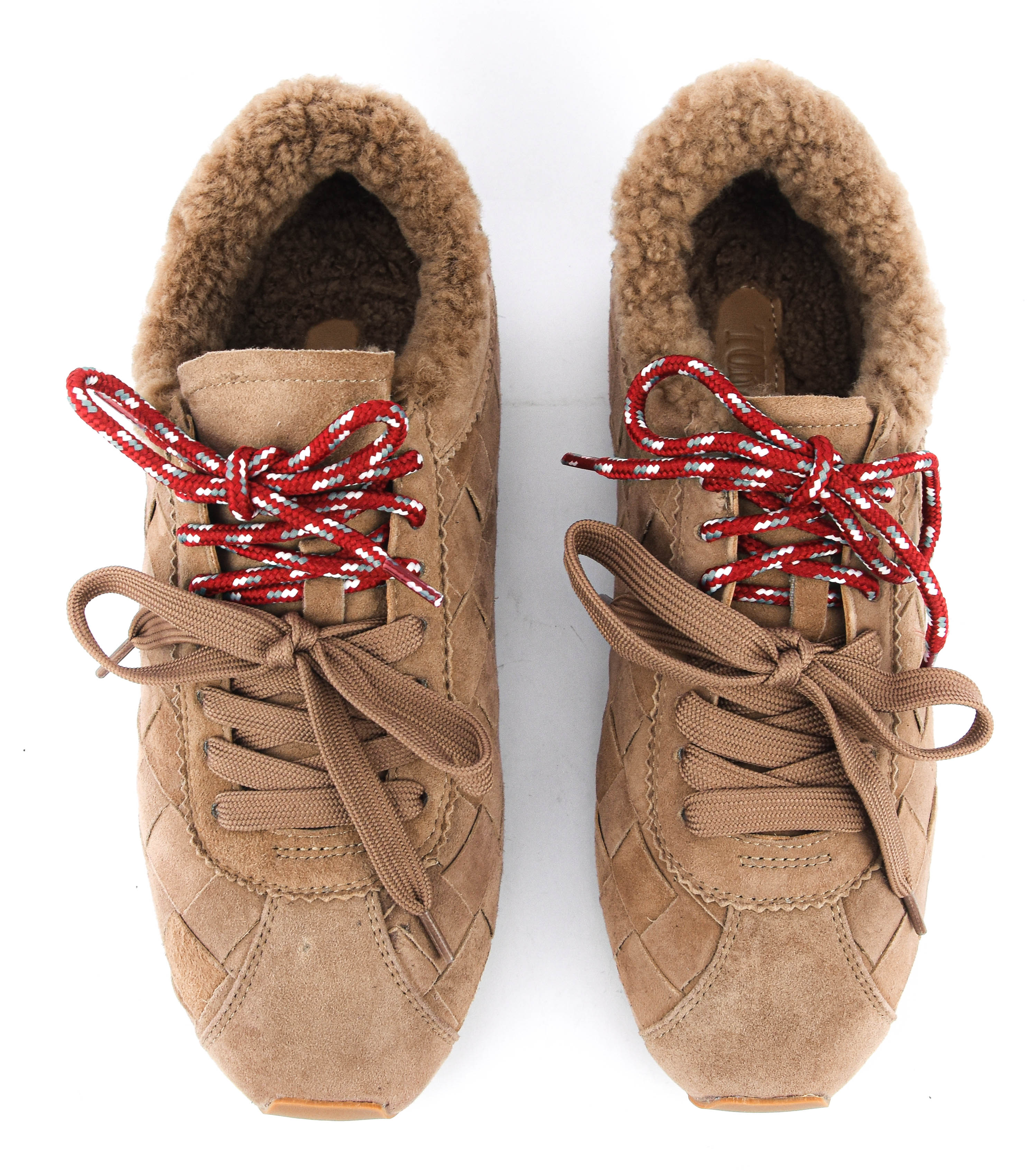 TORAL ERIN WOVEN SNEAKER SAND SUEDE SHEARLING